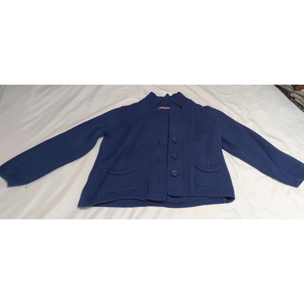 Hekla & Co Cardigan Sweater Womens XL Navy Blue Excellent Merino Wool Made Italy